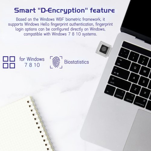 USB C Fingerprint Reader, 360° Detection Mini Fingerprint Scanner 0.5s Touch Speedy Matching Portable Biometric Scanner USB Security Key for Password and File Encryption