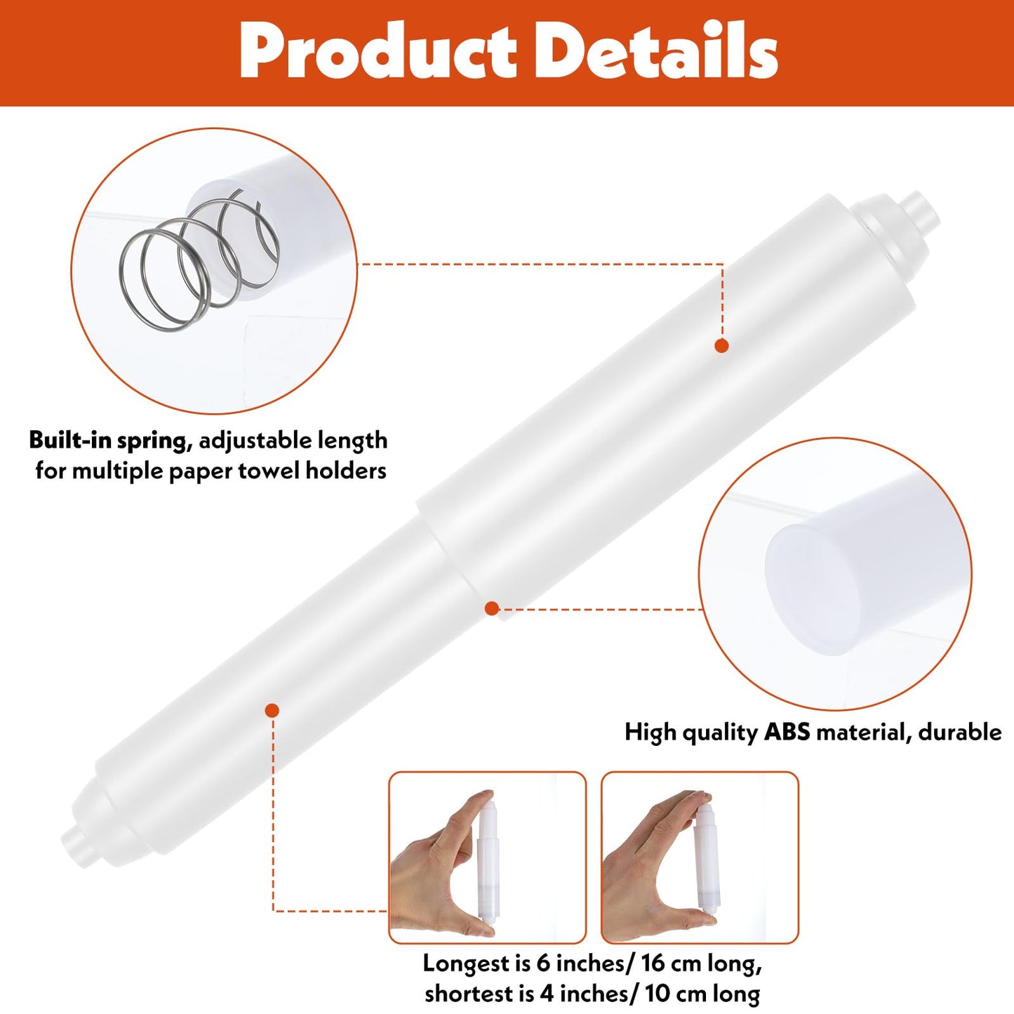 2Pcs Replacement Toilet Paper Holder Roller, Adjustable Toilet Papers Roll Holder, Universal Toilets Paper Spring Rod, Plastic Tissue Spindle for Toilets Bathrooms(White)