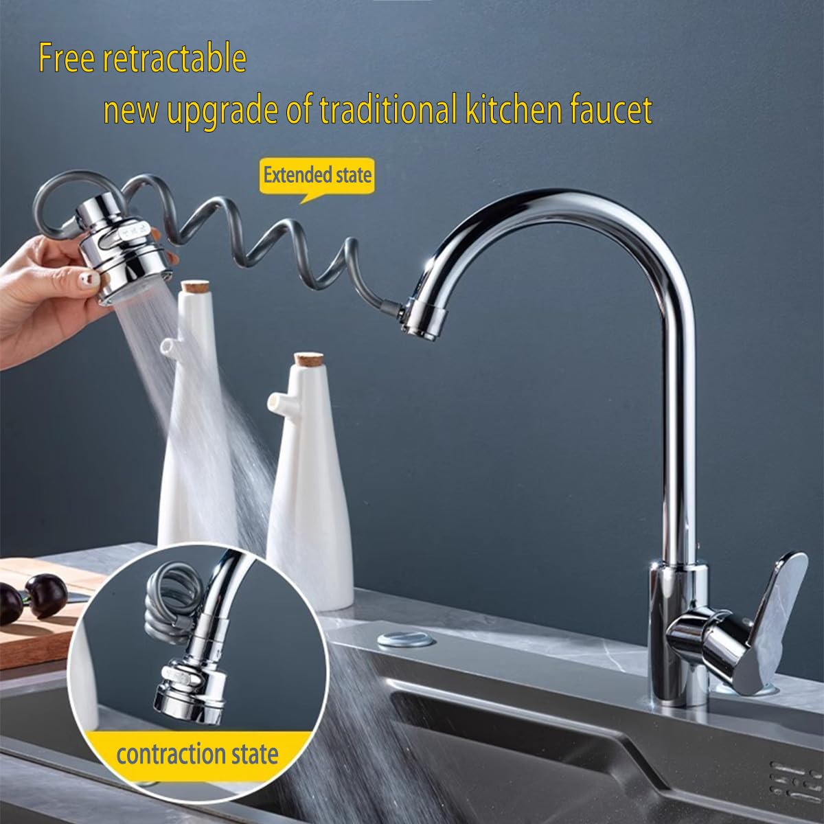 Sink Sprayer Attachment for Faucet, Kitchen Sink Sprayer, Removable Faucet Extender Aerator with Stretchable Hose, Faucet Sprayer Attachment, Kitchen Water Saving Sink Sprayer, 3 Water Outlet Modes