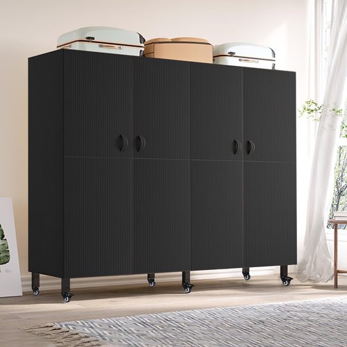 FPIGSHS Heavy Duty Clothes Rack with Magnetic Door 2000LBS Foldable Portable Wardrobe Closet for Hanging Clothing Rolling Garment Rack on Wheels for Bedroom Closet System (A(Black Door), 49.2in)
