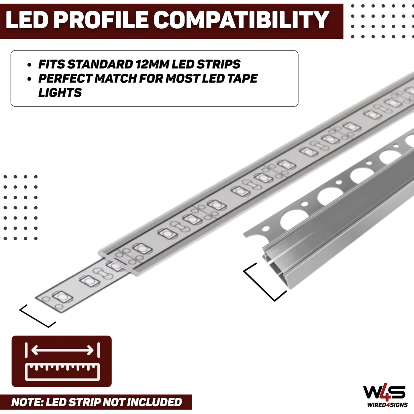 Wired4Signs USA UniTile12 Tile Edge LED Strip Light Channel 180 Degree Aluminum Profile for Recessed Accent Lighting Heat Sink Design for Flat Tiled Surfaces Showers Kitchens Bathrooms (1828mm (72"))