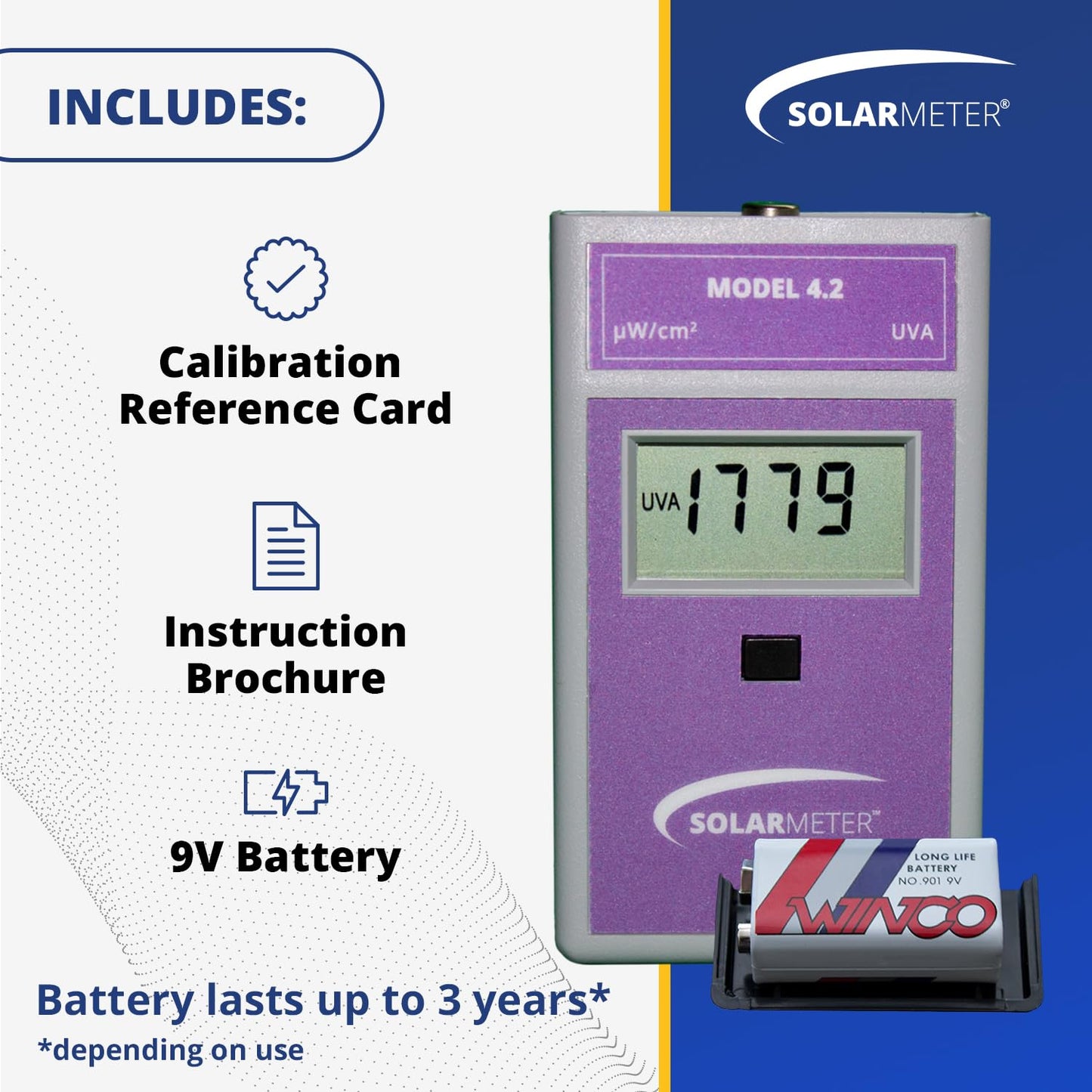 Solarmeter Model 4.2 Sensitive UVA Meter, Digital UVA Radiometer, Portable UV Meter for UV Lamp Testing & More, Effective UVA Light Meter, Measures 320-400 nm, from 0-1999 µW/cm² UVA