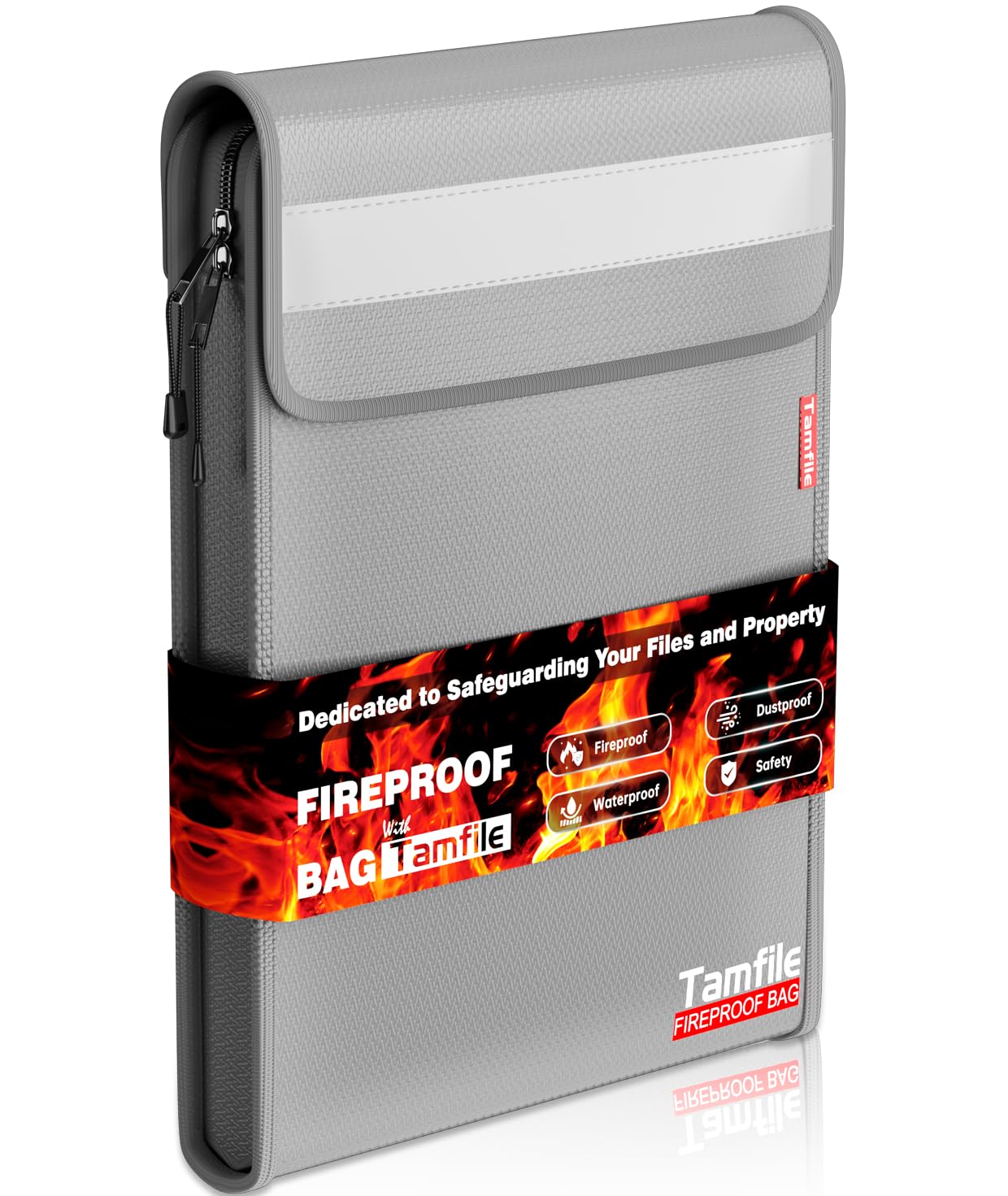 6400℉ Fireproof Document Bag with Zipper, 15”x 11” Waterproof Fireproof Money Bag with 2 Pockets, Safe Important Document Organizer for A4 A5 Legal Letter Size, Valuables, Legal Documents (Grey)
