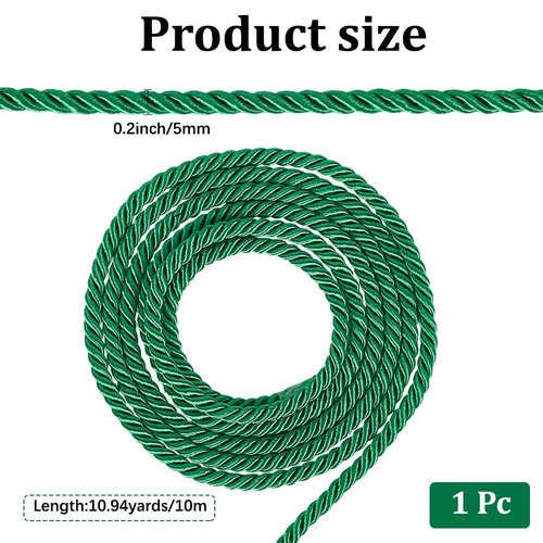 CABODYALS 5MM 3 Ply Dark Green Twist Grad Honer Cord Trim Braid Christmas Shiny Satin Twine Thread String Graduation Twined Decorative Thick Rope Cords for Sewing Making Home Decor Craft Drawstrings