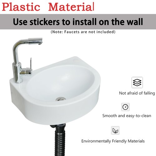 Wall Mount Bathroom Sink 17.7"x13.4" No-Drill Installation Self-Adhesive Wash basin with 1.26 Faucet Hole Bathroom Sinks Floating Vanity Sink for Lavatory Room Basin Plastic Rv Sink for Home Garage