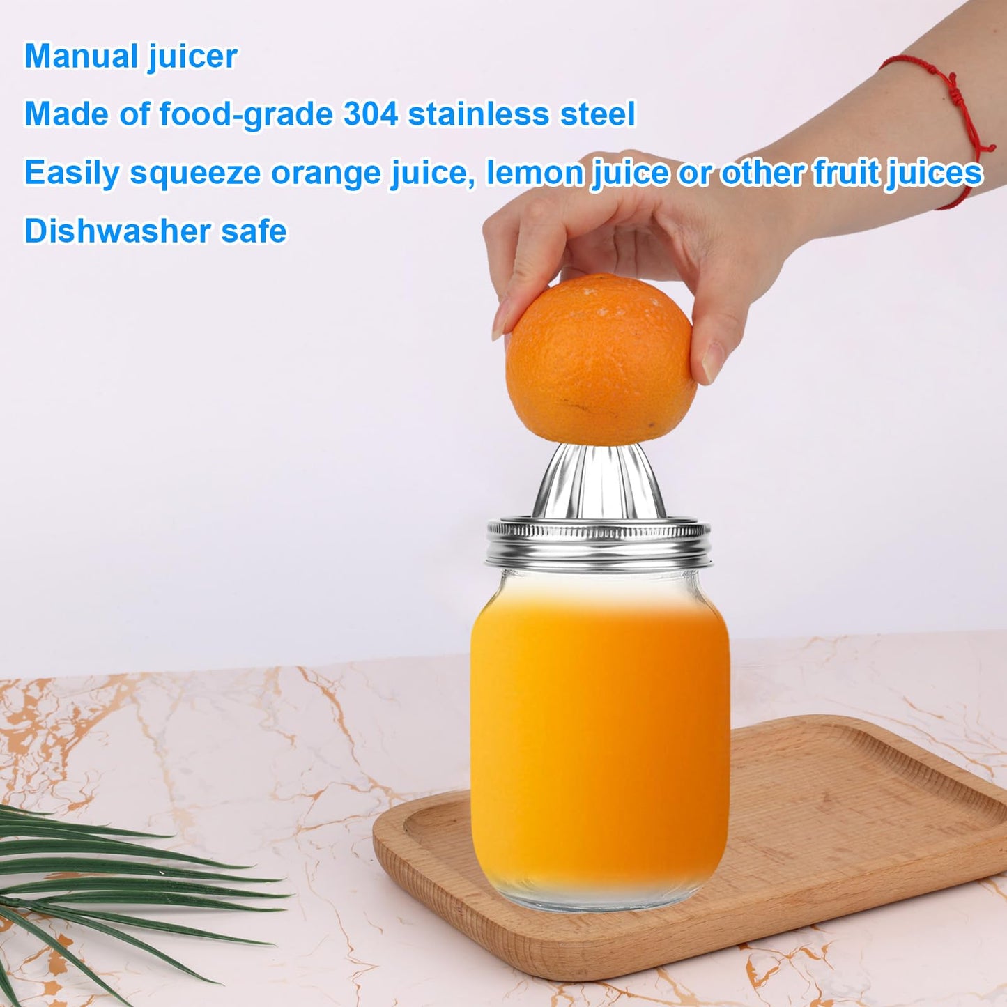 2pcs Mason Jar Juicer Lids for 3.38 Inch Wide Mouth Mason Jar, Stainless Steel Screw Top Lemon Juice Squeezer Lifestyle Manual Hand Juicer Accessories for Citrus Orange Lime
