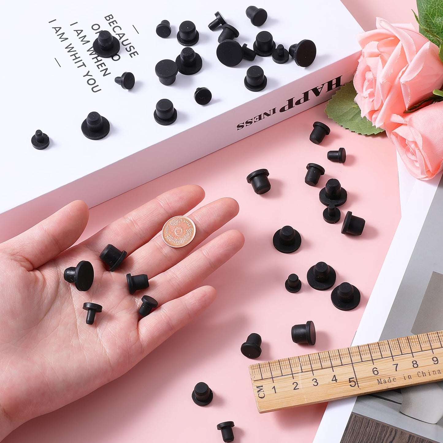 50 PCS 5 Sizes Rubber Hole Plug Silicone Plugs Waterproof Hole Plug Black Round Rubber Waterproof Button-Hole for Metal Tube, Furniture End Caps Inserts, Black