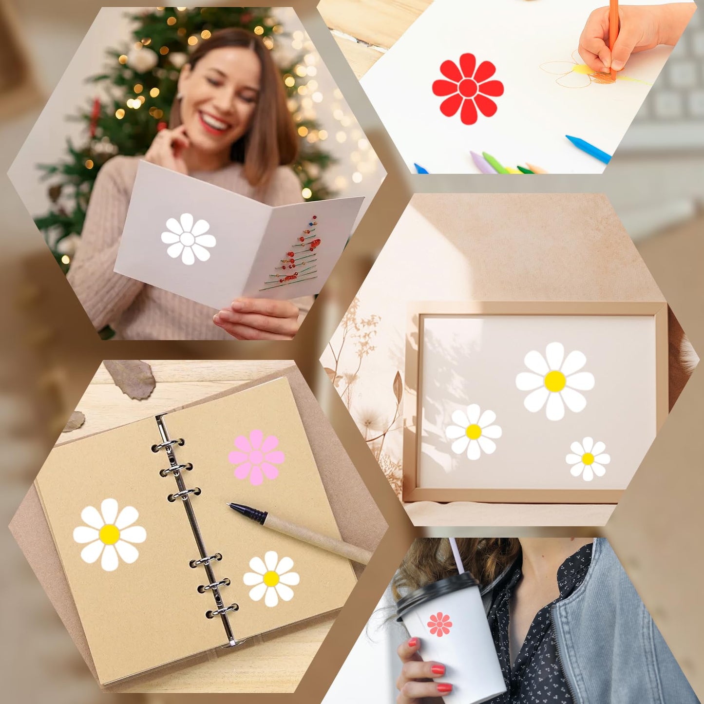 Large Flower Stencils for Painting on Walls, 6-12 Inch Daisy Stencil Reusable Floral Template for Wood Fence Canvas Fabric Crafts DIY Wall Art (6 Pack)
