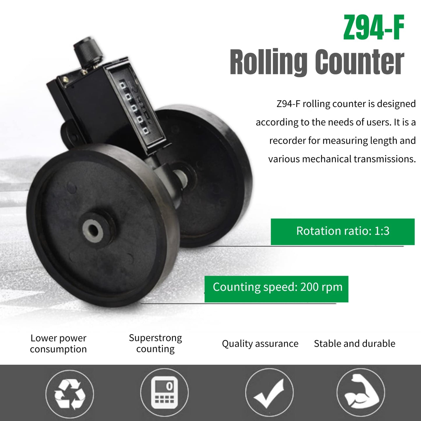 Mechanical Length Meter, Z94-F 5 Digit Digit Roller Type Meter Counter with Measuring Counter Rolling Wheel, for Measuring 0-99999 Textile, Printing, Artificial Leather