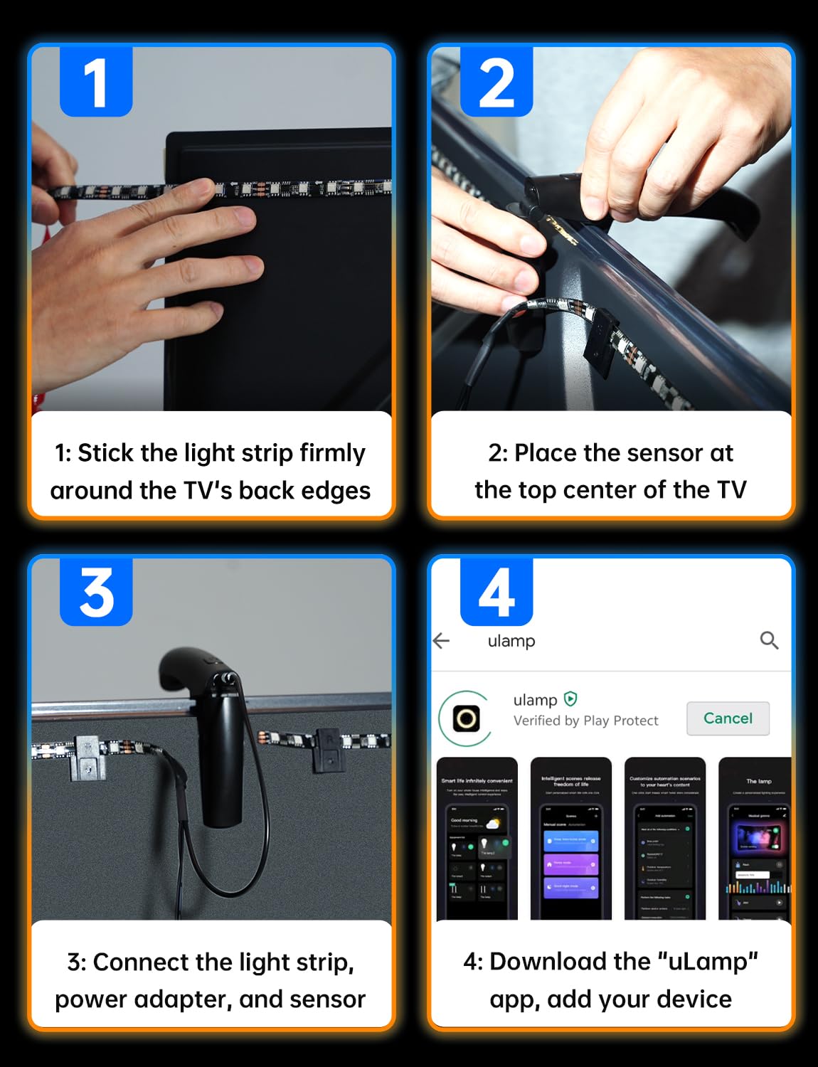 FFJ TV LED Backlight with Sensor, 14.7ft Cuttable RGB Lights that Change with TV for 55-65 Inch Screen and PC Monitor, Smart App Control, Game & Music Sync Color Changing Light