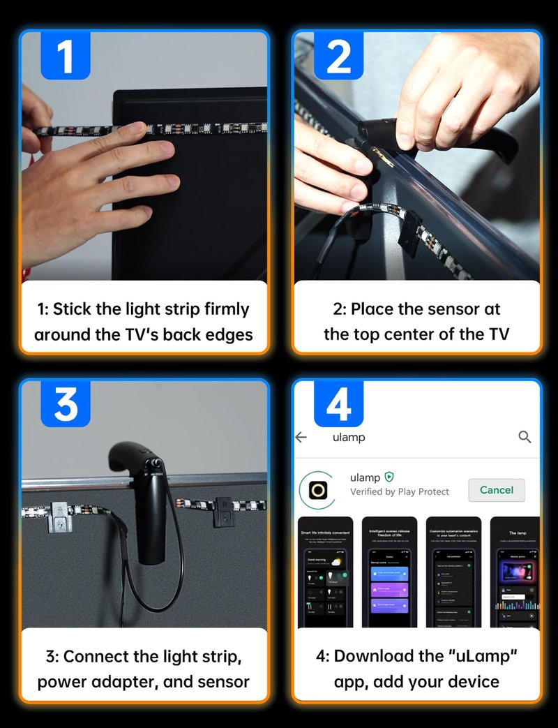 FFJ TV LED Backlight with Sensor, 14.7ft Cuttable RGB Lights that Change with TV for 55-65 Inch Screen and PC Monitor, Smart App Control, Game & Music Sync Color Changing Light