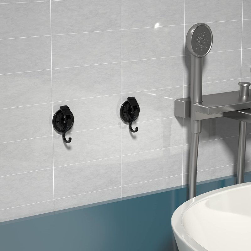 SOCONT Heavy Duty Vacuum Suction Cup Hooks, Matte Black Plated Polished Super Suction for Kitchen Bathroom, 2 Pack