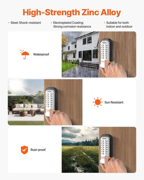 VEVOR Mechanical Keyless Entry Door Lock, 14 Key Door Lock, Mechanical Keypad with Adjustable Thumb Knob, Single-Side Zinc Alloy Waterproof Keyless Gate Lock, for Home Office