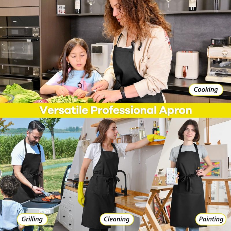 ROTANET Extra Large Apron for Men Adjustable Bib Aprons with 2 Pockets Cooking Kitchen Bbq Grilling Big for Women Chef Water & Oil Resistant Black