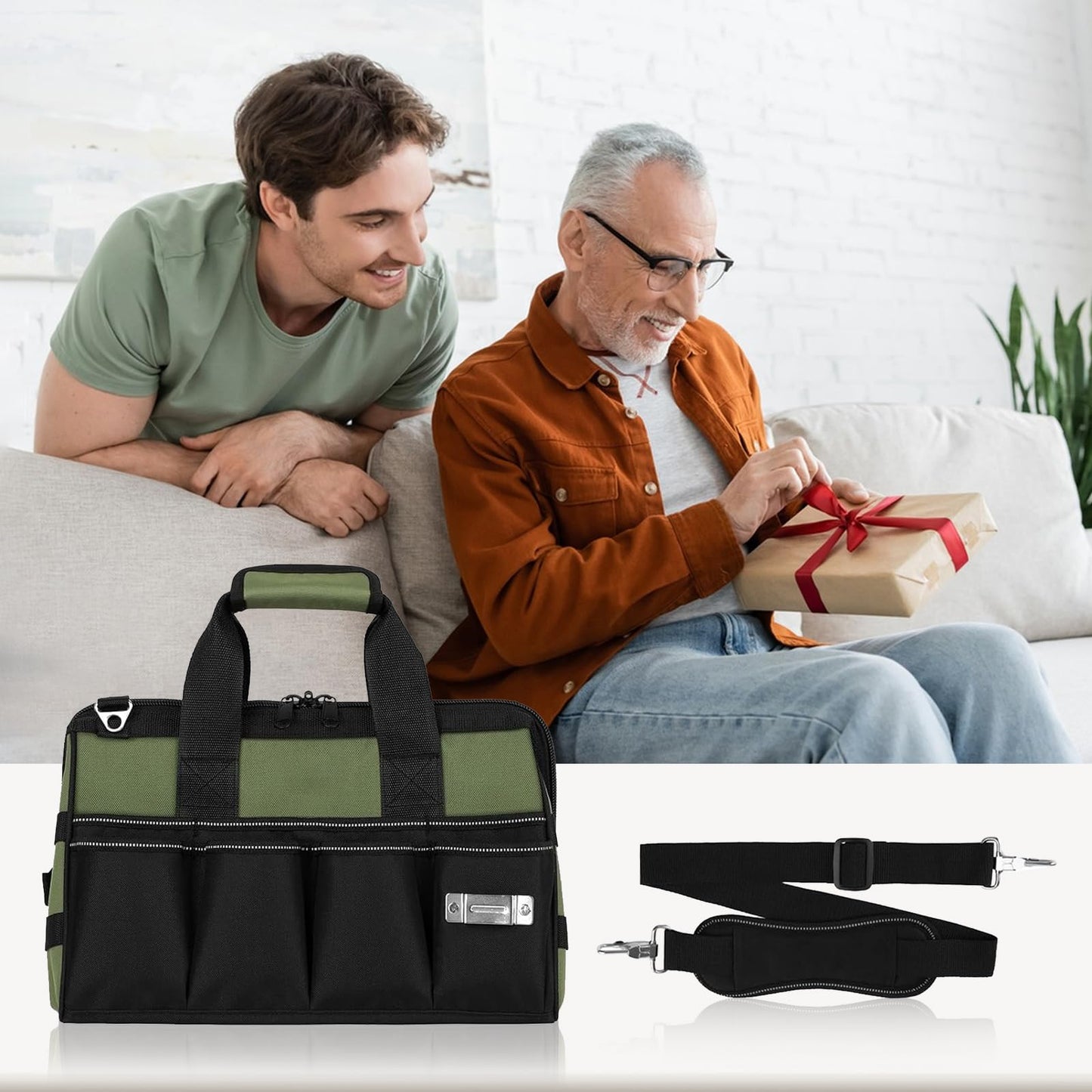 magictaill Heavy Duty Tool Bags, 15.5Inch Portable Wide Mouth Tool Box Organizer with 16 Pocket, Soft Handle with Adjustable Shoulder Strap Toolbag Father Day Dad Men Mechanic Birthday Gift