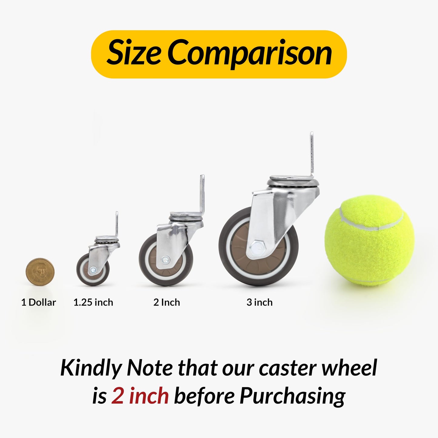 HOLKIE 2 Inch Side Mount Casters Set of 4 Supporting Up to 250 LBS Heavy Duty Furniture Wheels with Thickened L-Shaped Mounting Plate Ideal for Coffe Tables、Plant Stands、Cribs(2 with Brakes)