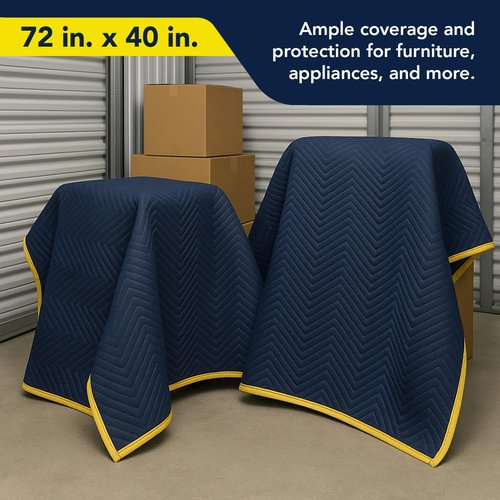 PackRite Moving Blankets 72" x 40" Quilted Heavy Duty Furniture Pads Packing Blankets, 2 Pack