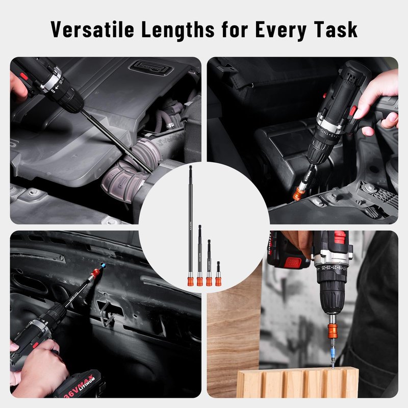 Katerk Drill Bit Extension Set, 4 Pcs Magnetic Bit Holder, 1/4 Inch Hex Drill Bit Extender for Impact Driver - Enhanced Stability, Professional Grade (12", 6", 4", 2 3/8")