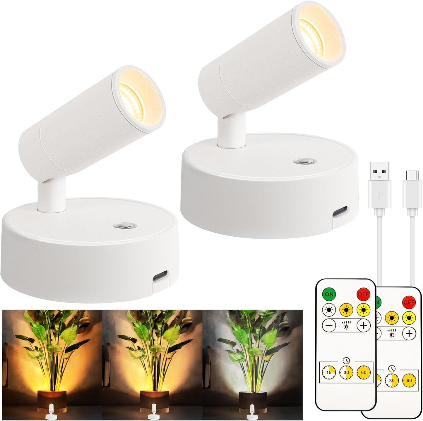 maylit 2 Pack Rechargeable Spotlights Indoor, Battery Operated Tree Lights, Plant Uplighting Picture Light, Wireless LED Accent Lights for Wall Art Display Dartboard Painting Artwork