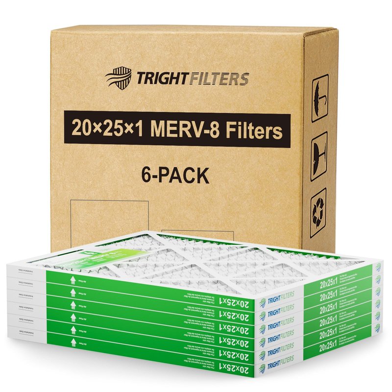 TRIGHTFILTERS 20x25x1 Air Filter 6 Pack, Durable MERV 8 Pleated Home HVAC AC Furnace Filters, Lightweight Compact Air Conditioner Filter Replacement