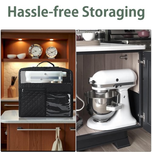 HouseJoy Stand Mixer Cover with Slider Mat for 4.5-5 qt Kitchenaid Stand Mixer, Wooden Slider Mat with Dust Free Cover, Storage for Mixer Accessories,17.2’’x15’’x9.2’’, Comes with Cable Holder