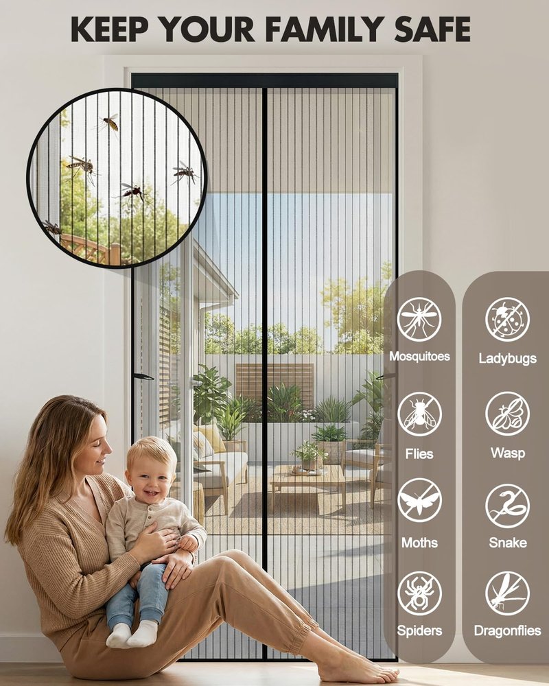 Magnetic Screen Door, Self Sealing & Hands Free Screen Door with Heavy Duty Mesh, Pet & Kid Friendly Screen Door Mesh Keeps Bugs Out, Easy Install with Straps (38"×83" (Fit Door Size 36"×82"))