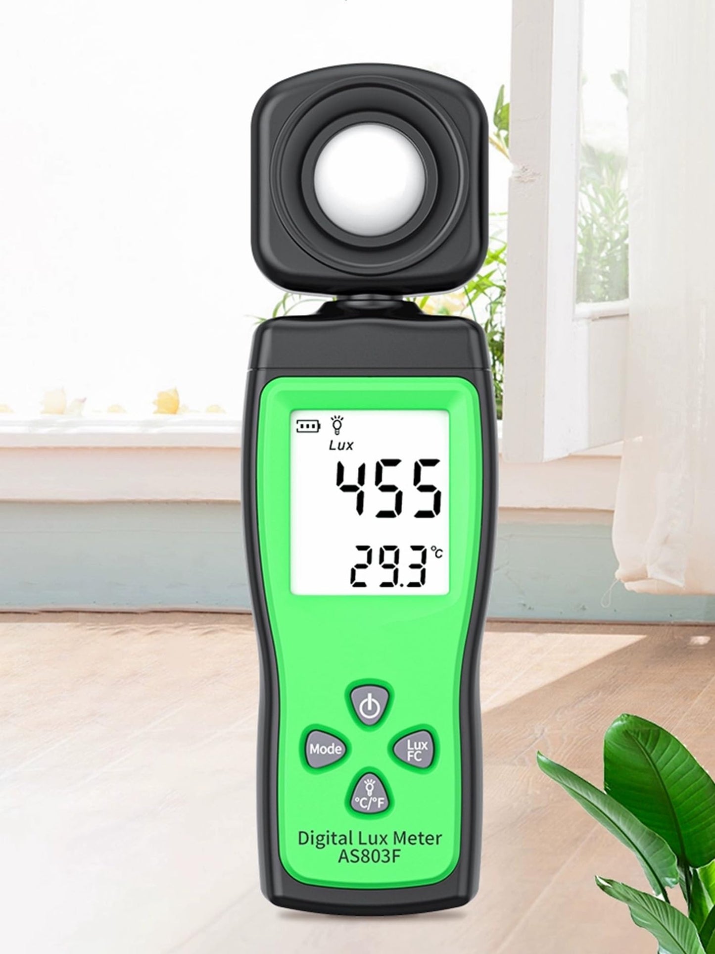 Yankok AS803F Smart Digital Light Meter 1-200000 Lux Measurement Lumen Checker Tools with High Accuracy 180D Rotatable Sensor and LCD Display Green (Come with User Manual but Battery NOT Included)