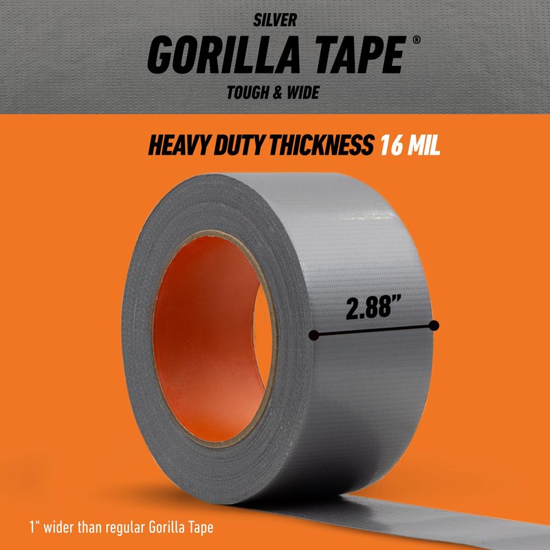 Gorilla Tape Tough & Wide, Silver Tape, 2.88" x 25 yd (Pack of 1) - Heavy Duty and Weather Resistant for Indoor or Outdoor