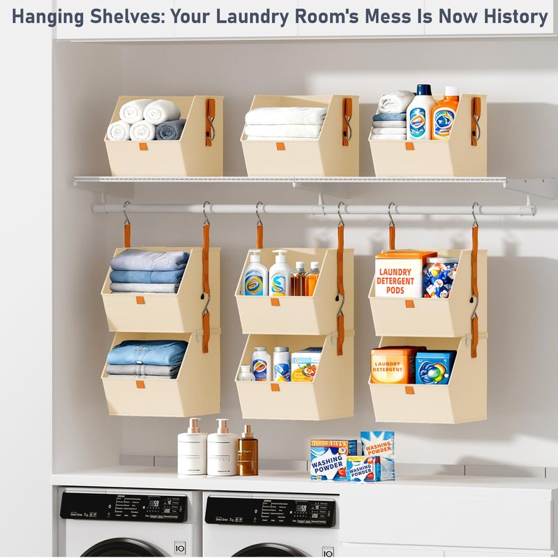 DIMJ Hanging Closet Organizer - 4 Tier Collapsible Hanging Shelves with Hooks Zipper, Fabric Clothes Organizer, Space-Saving Storage Bin Basket for RV, Bedroom, Laundry Organization