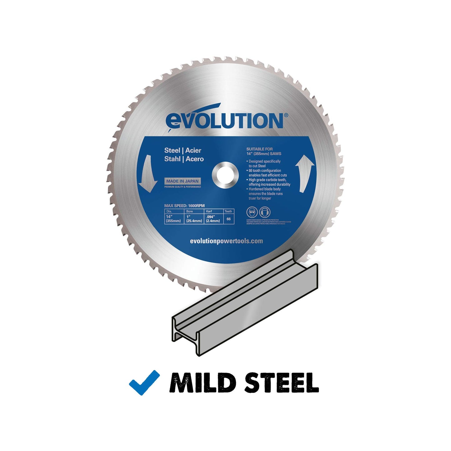 Evolution Power Tools 14BLADEST Blade for Cutting Mild Steel, For Circular and Chop Saws, No Heat, No Burrs & Virtually No Sparks, Carbide-Tipped TCT Blade For Cold Metal Cutting,14-Inch x 66-Tooth