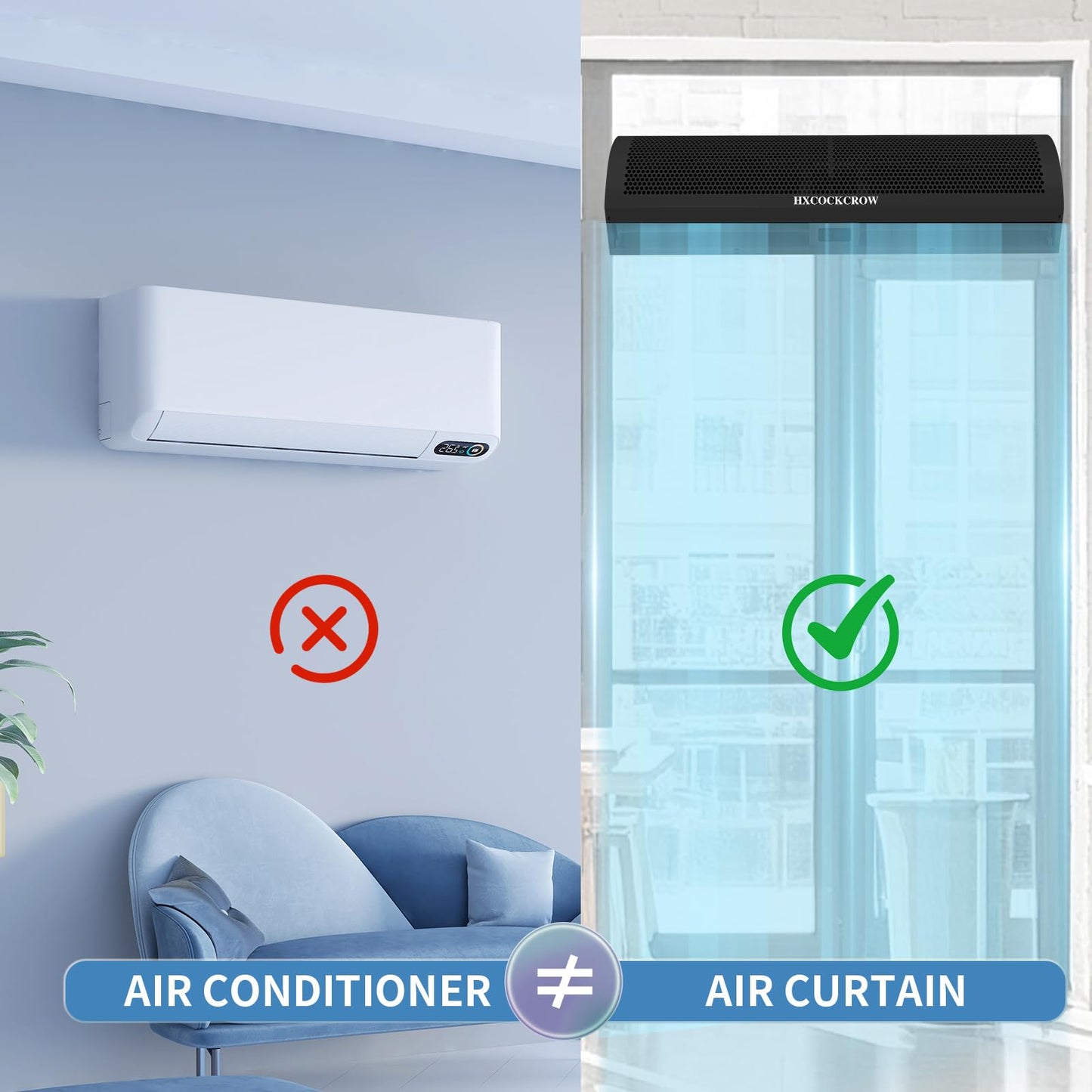 HXCOCKCROW 36’’ Air Curtain for Doors,【New Upgrade】 Commercial Matte Black Door Fan with Door Magnetic Switch for Home Restaurant Shop Garage, 2-Speed Indoor Curtain Fan, High Power & Slim