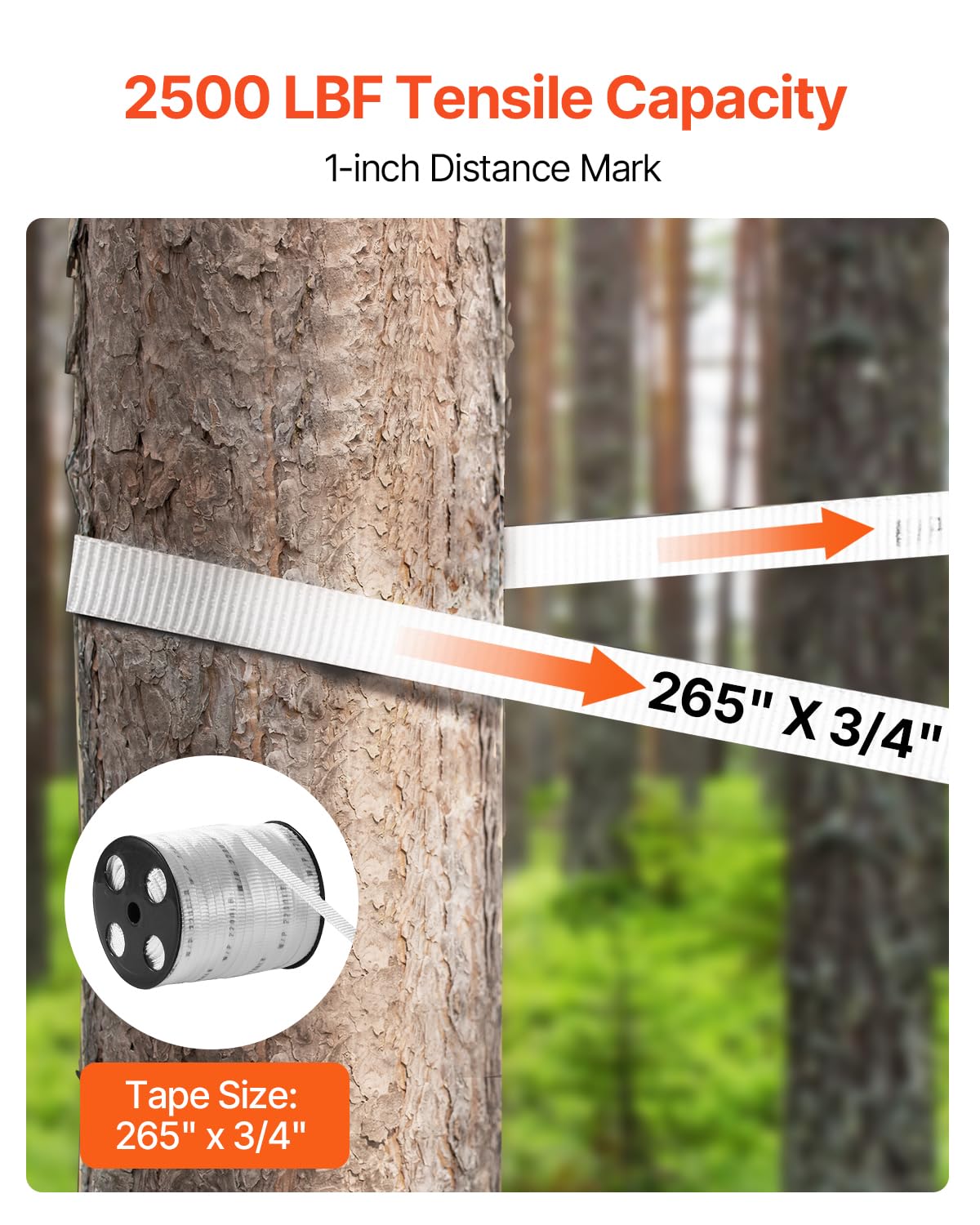 VEVOR Polyester Pull Tape, 2500 lbf Tensile Capacity Polyester Webbing, 3/4" x 265' Cable Pulling Tape, Printed Webbing Mule Tape Flat Rope for Packaging, Commercial Electrical, Gardening