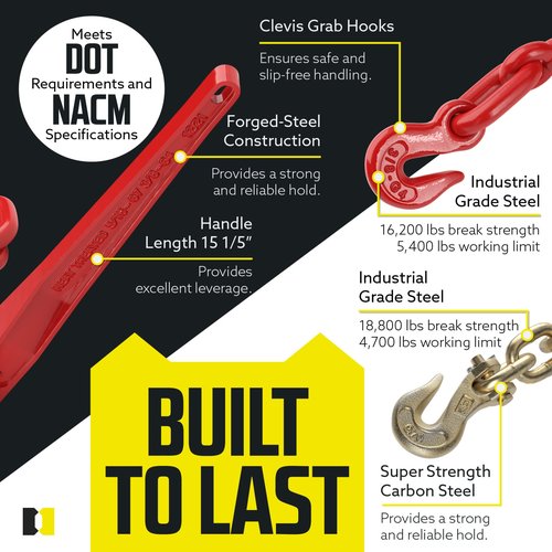 DC Cargo Chain Binder Kit (4 Sets) | 5/16" Grade 70 Extra Long 20 Foot Chain - and Load Binder Set | Heavy Duty Ratcheting Chain and Binder | Load Chain and Binders – 4,700lb Working Load Limit As Set
