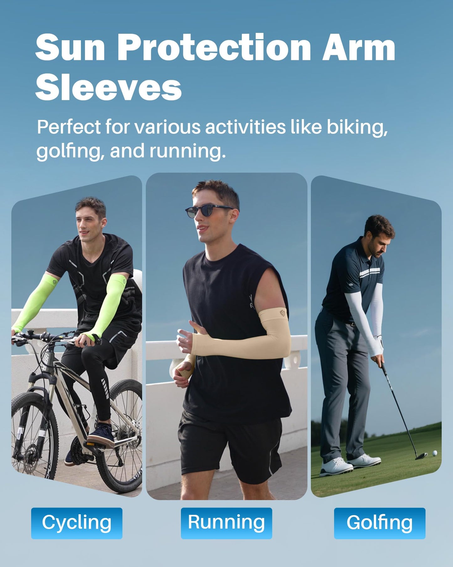 SHINYMOD Arm Sun UV Protection Sleeves for Men Women Cooling Compression Sleeve with Thumb Hole, for Golf Driving