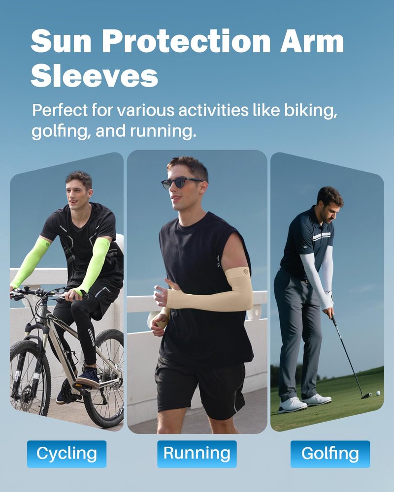 SHINYMOD Arm Sun UV Protection Sleeves for Men Women Cooling Compression Sleeve with Thumb Hole, for Golf Driving