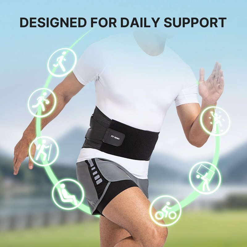 Fit Geno Back Brace for Lower Back Pain Men & Women: Adjustable Lumbar Support Brace for Pain Relief - Breathable Waist Belt for Comfort - L/XL