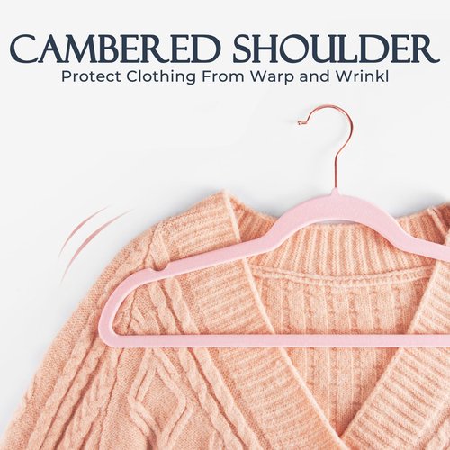 HOUSE DAY Pink Velvet Hangers 60 Pack, Premium Non-Slip Felt Clothes, Sturdy Heavy Duty Coat, Durable Hangers for Suits, Space Saving with No Hanger Mark, 360° Swivel Rotating Rose Gold Hook