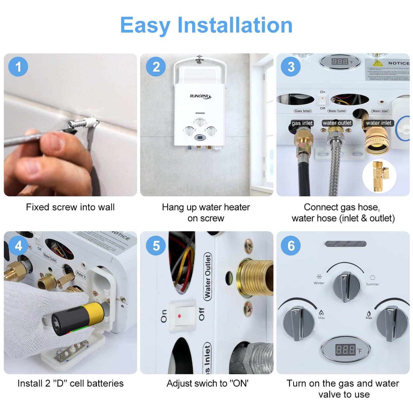 Portable Water Heater Propane Tankless - 6L 1.58GPM RV on demand Hot Gas Outdoor Digital Display Water Heater for Camping,Boat,Cabins