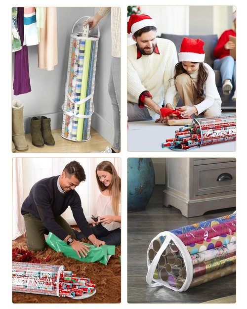 1 PCS Transparent Collapsible Storage Bag for Wrapping Paper Rolls, A Convenient and Durable Storage Solution for Wrapping Supplies, Perfect for Accessories and Craft Projects