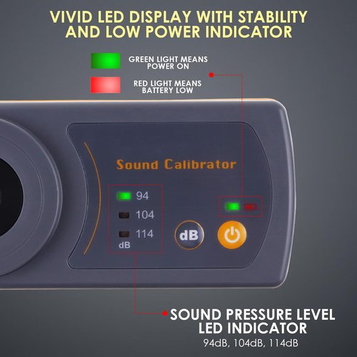 Professional Sound Level Calibrator Decibel Meter Calibration with Three Calibration Level at 94dB & 104dB & 114dB, SPL Meter Calibrator for dB Noise meter