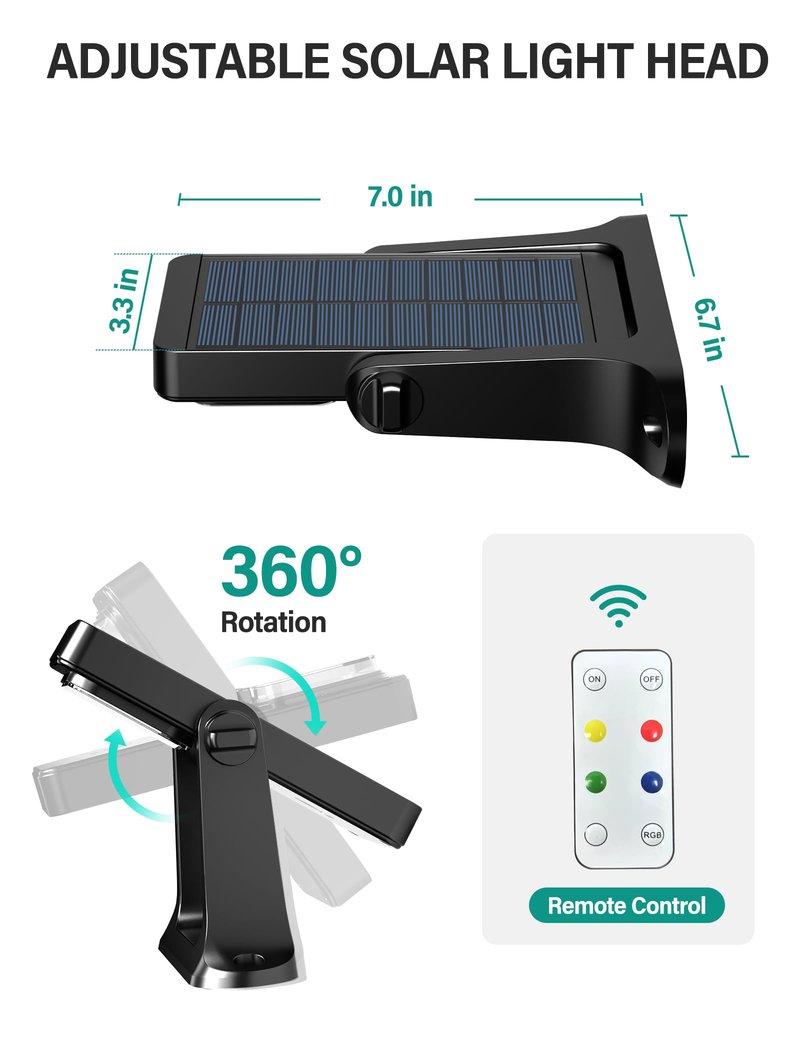 COXSENI 4 Pack Solar Wall Lights Outdoor with Remote Control, 200LM & Long Lasting Battery, 6 Color Modes, Warm/Cool White, RGB, IP65 Waterproof 360° Adjustable Angle for Fence Porch Step