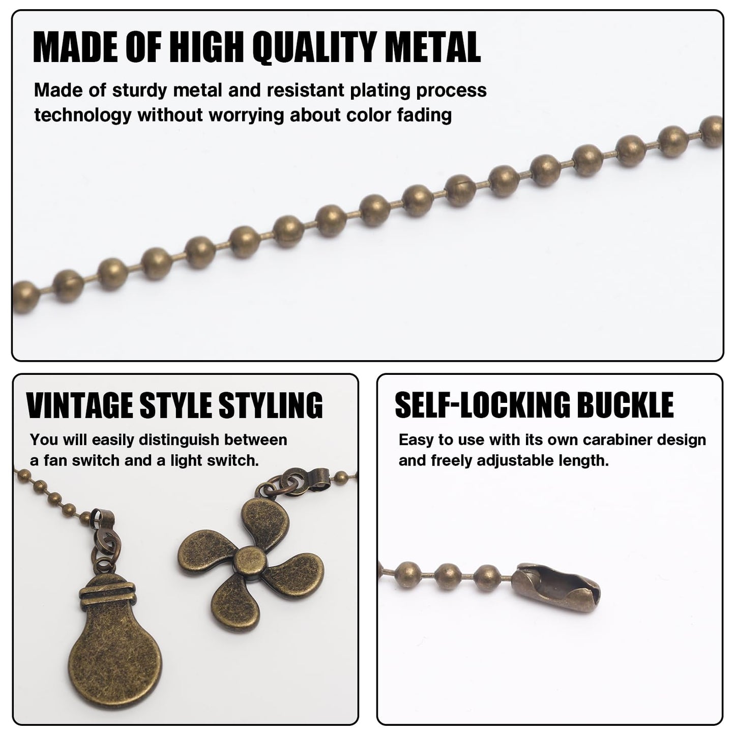 2 Pack Ceiling Fan Pull Chain Extender, 12 Inch Ceiling Fan Chain Pulls, Fan Pull Chain Extension with Fan and Bulb Ornaments, Pull Chains for Ceiling Fans and Lights, Bronze