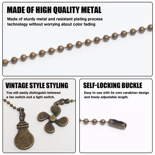 2 Pack Ceiling Fan Pull Chain Extender, 12 Inch Ceiling Fan Chain Pulls, Fan Pull Chain Extension with Fan and Bulb Ornaments, Pull Chains for Ceiling Fans and Lights, Bronze