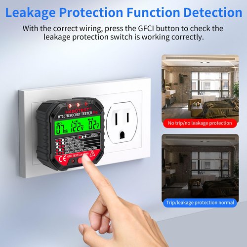 YEREADW Outlet Tester Electrical GFCI Receptacle Detector, 90-250V Ground Fault Receptacle Tester & Circuit Analyzer, Circuit Polarity Voltage Detector, Plug Tester Breaker Finder (HT107B)
