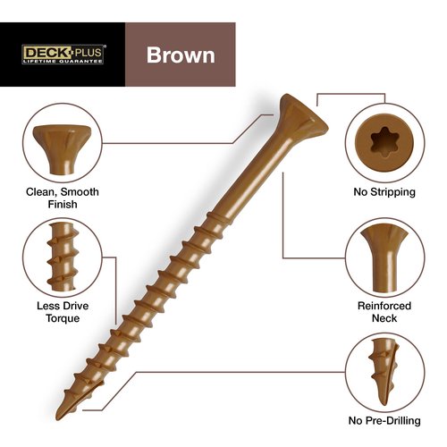 Deck Plus Screws, 3" Epoxy Coated Exterior Wood Screw #10 x 3" Torx/Star Drive Included Coarse Thread, Decking Screws, Outdoor Rust Resistant, Brown 310 PCS