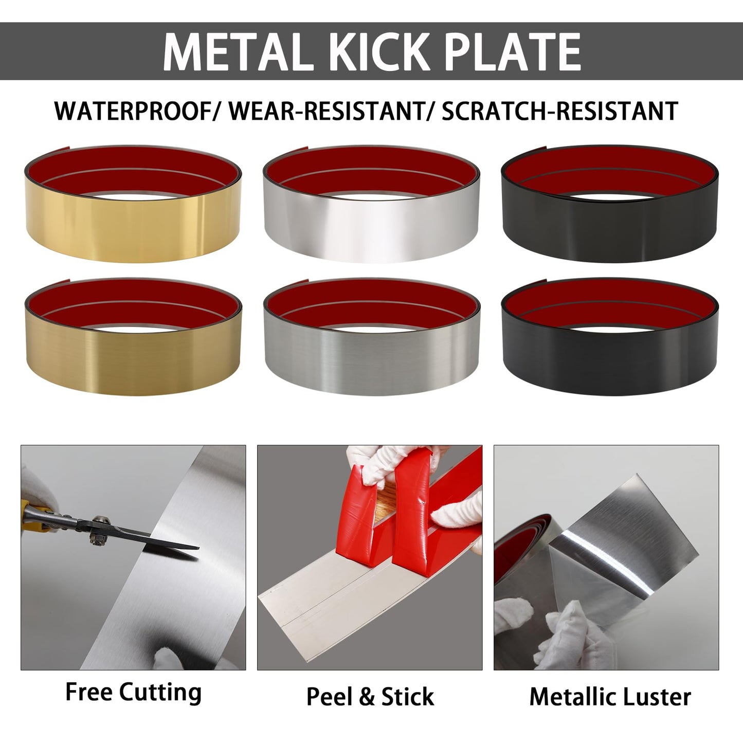 Lunghaa Metal Kick Plate, Self-Adhesive Kickplate, Baseboard Molding Trim, Anti-Scratch Base Cover for Wall, Door, Kitchen Cupboard Protection (9.8FT x 3.9IN, Brushed Gold)