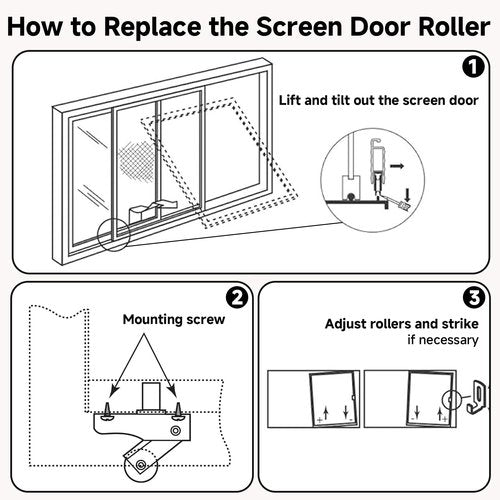 4-Pack Steel Sliding Screen Door Rollers Replacement,1" Height Adjustable Gliding Screen Door Wheels Replacement Kit for Patio & Garage Repairs, Replaces B701, B702, B814, 84-074