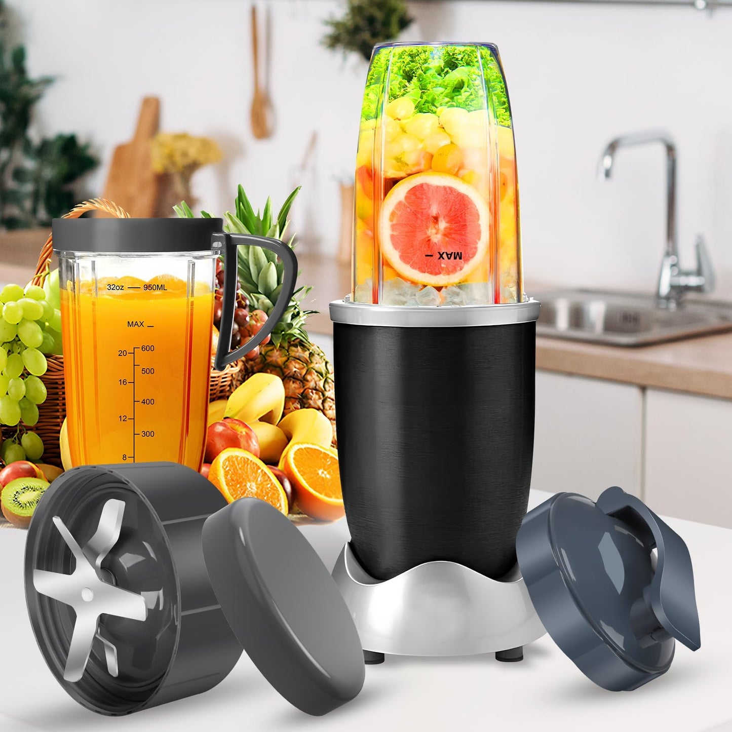 Nutribullet Blender Cups & Blade Replacement Set, 32oz & 24oz Nutribullet cups with Lid To-Go Lid and Lip Ring, Replacement Cups for Nutri Bullet Blenders 600w & Pro 900w Accessories 6 PCS