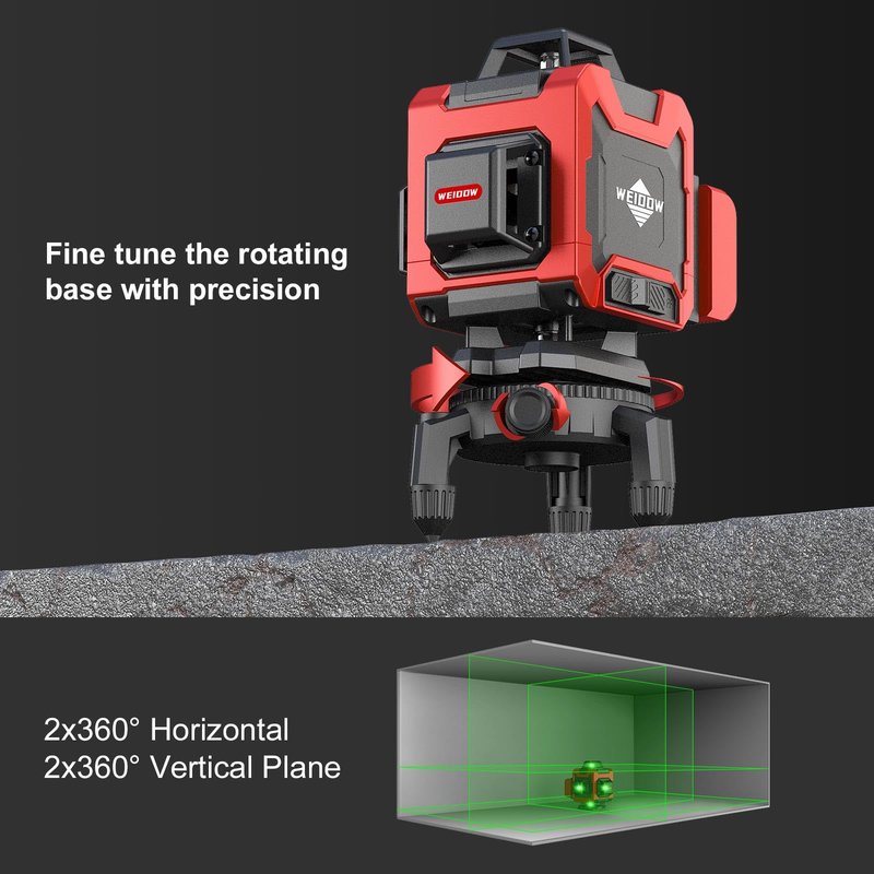 Laser Level WEIDDW 4D 16 Lines Laser Level 4x360 Self Leveling Tool for Construction and Picture Handing Green Cross Line Vertical and Horizontal Line leveler Tool (Size L)