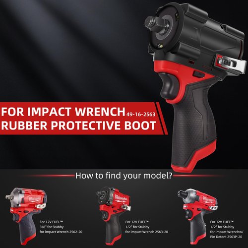 Muscovite 2562-20, 2563-20, 2563p-20 Impact Driver Rubber Protective Boot Cover Fit for Milwaukee M12 Fuel Stubby 3/8" & 1/2" Impact Wrench - 49-16-2563